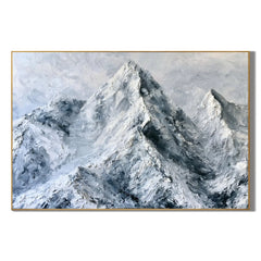 Snow Mountain Landscape Hand-Painted Oil Painting, Modern Textured Alpine Wall Art for Living Room # OA 1049