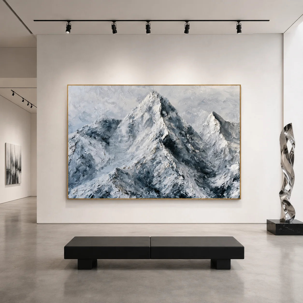 Snow Mountain Landscape Hand-Painted Oil Painting, Modern Textured Alpine Wall Art for Living Room # OA 1049