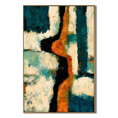 Teal and Orange Abstract Hand-Painted Oil Painting – Modern Textured Vertical Wall Art # OA 1099