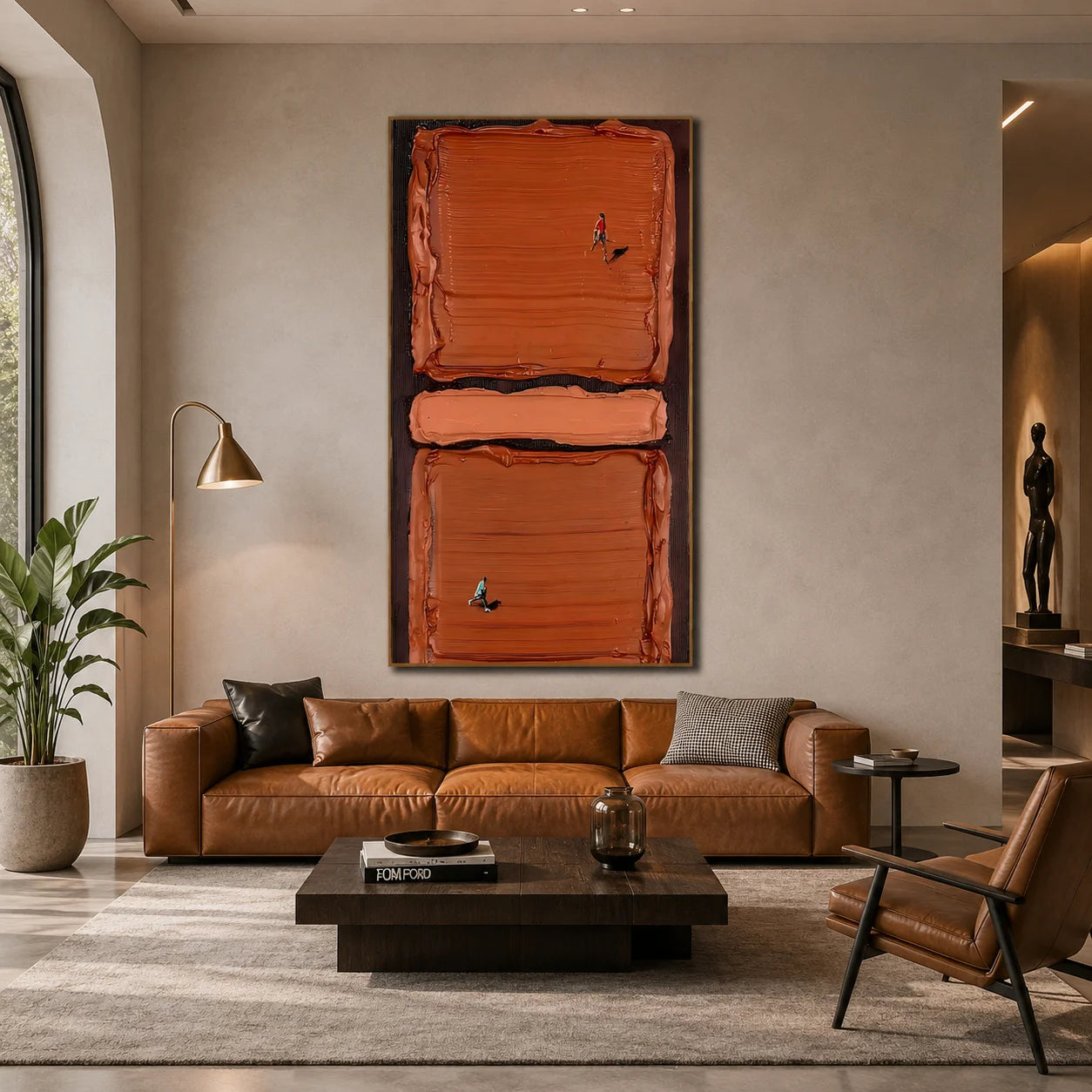 Terracotta Abstract Figure Hand-Painted Oil Painting | Modern Minimalist Textured Wall Art # OA 1032