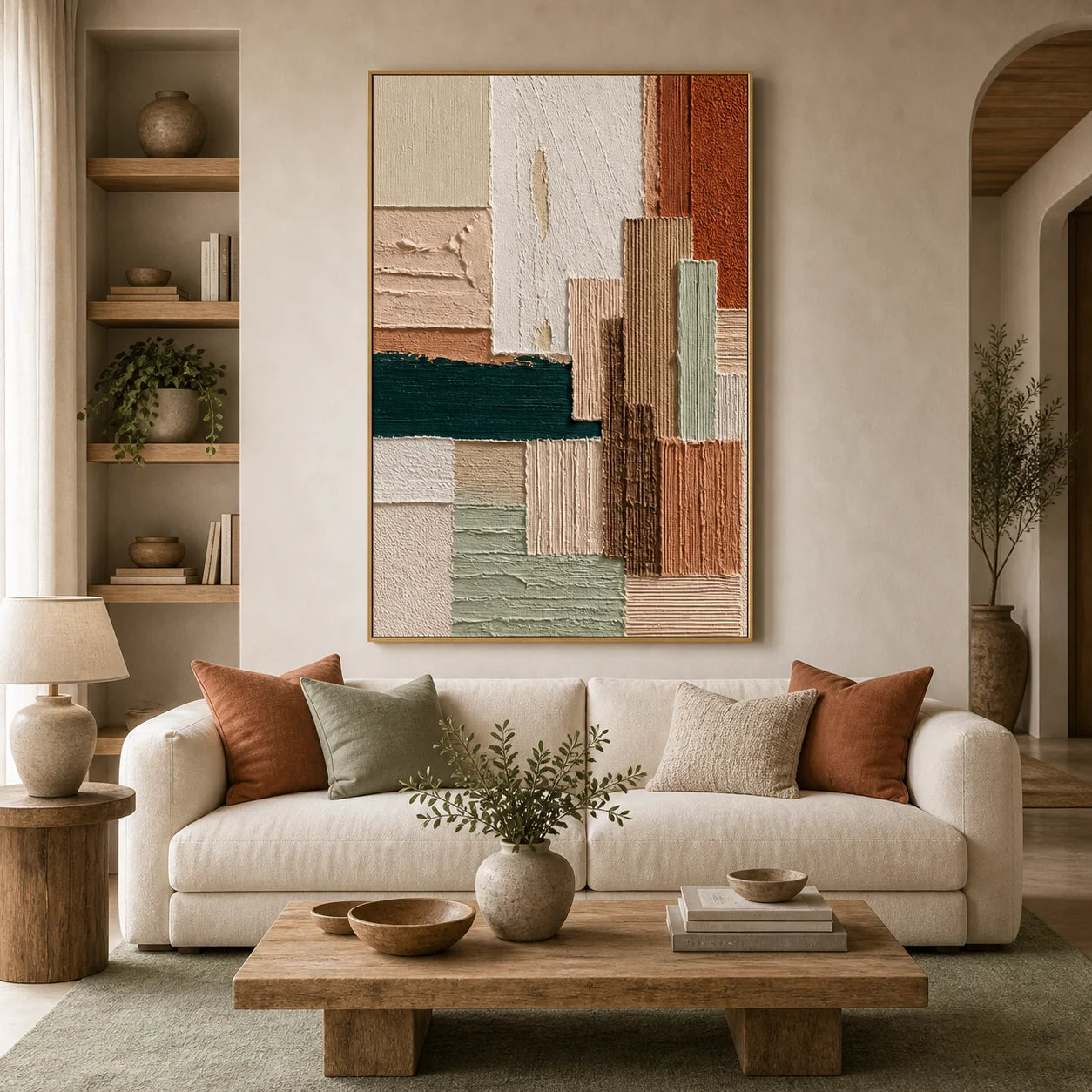 Terracotta and Sage Abstract Hand-Painted Oil Painting OA # 1104