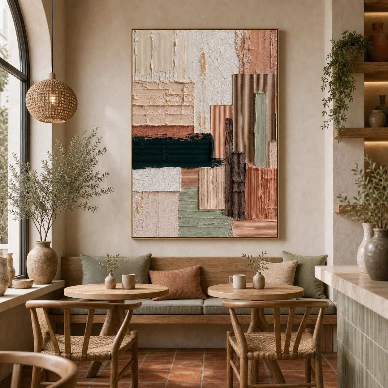 Terracotta and Sage Abstract Hand-Painted Oil Painting OA # 1104