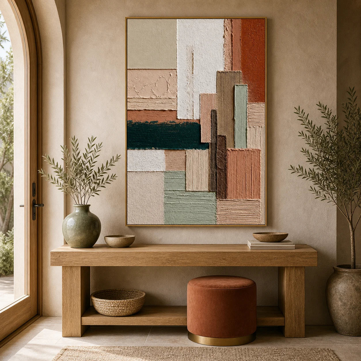 Terracotta and Sage Abstract Hand-Painted Oil Painting OA # 1104