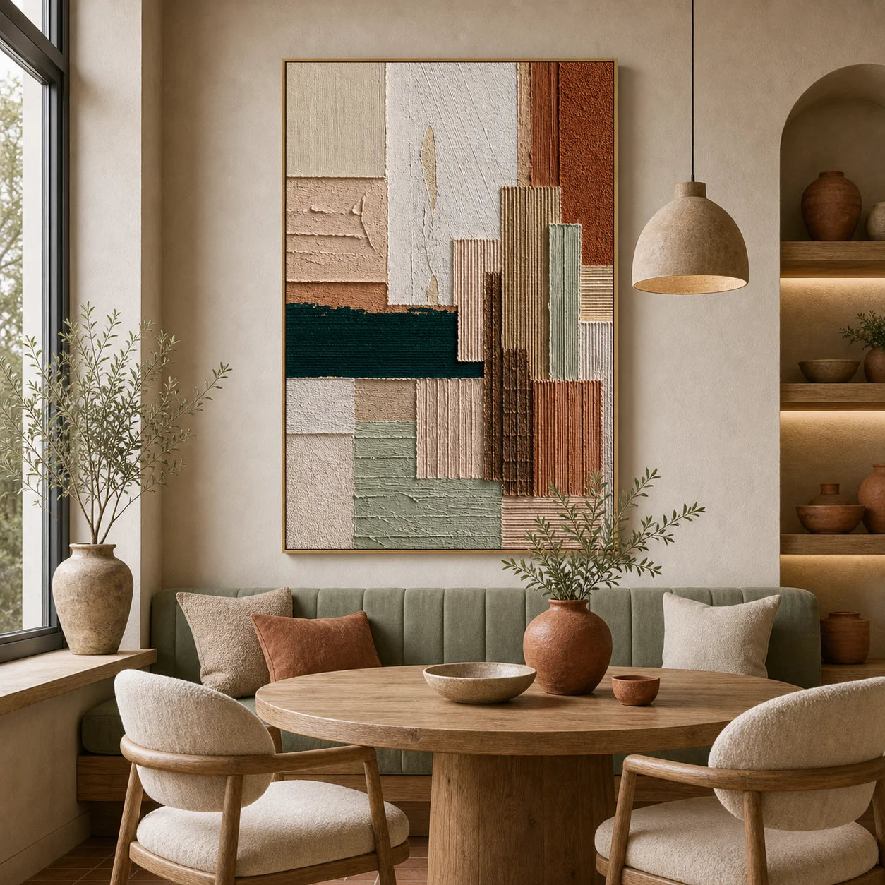 Terracotta and Sage Abstract Hand-Painted Oil Painting OA # 1104