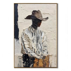 Modern Abstract Figure Hand-Painted Oil Painting | Textured Minimalist Woman with Hat Wall Art | Contemporary Portrait Canvas Artwork for Living Room, Bedroom & Office # OA 1089