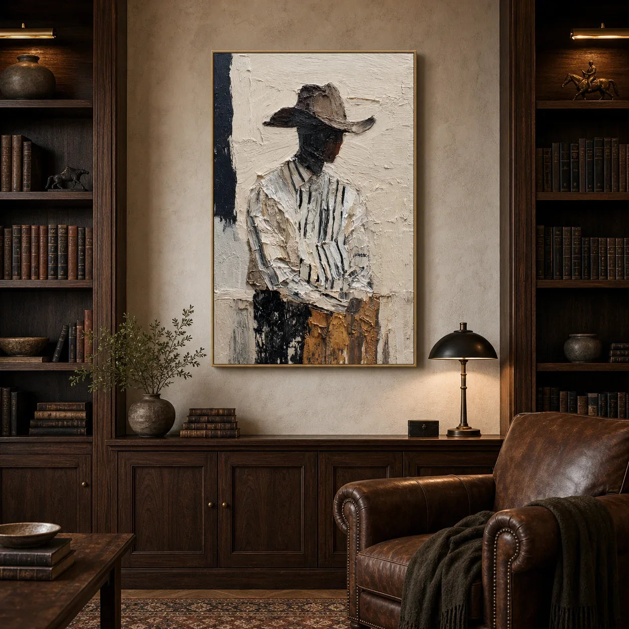 Modern Abstract Figure Hand-Painted Oil Painting | Textured Minimalist Woman with Hat Wall Art | Contemporary Portrait Canvas Artwork for Living Room, Bedroom & Office # OA 1089