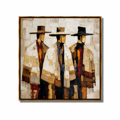 Three Abstract Figures Hand-Painted Oil Painting | Modern Western Figurative Wall Art with Neutral Textured Finish #OA 1010