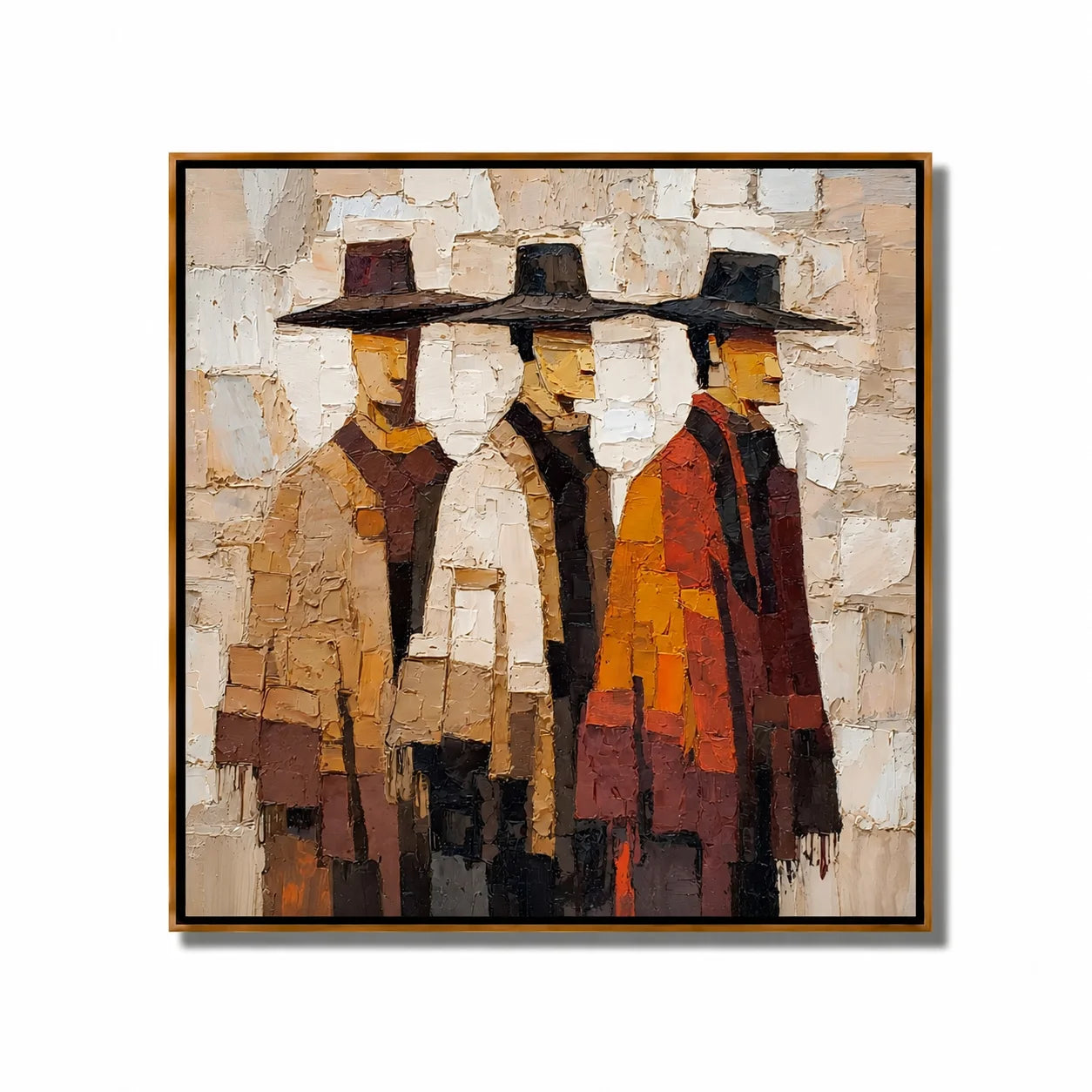 Three Cowboys Hand-Painted Oil Painting | Western Figurative Wall Art with Textured Palette Knife Detail #OA 1009