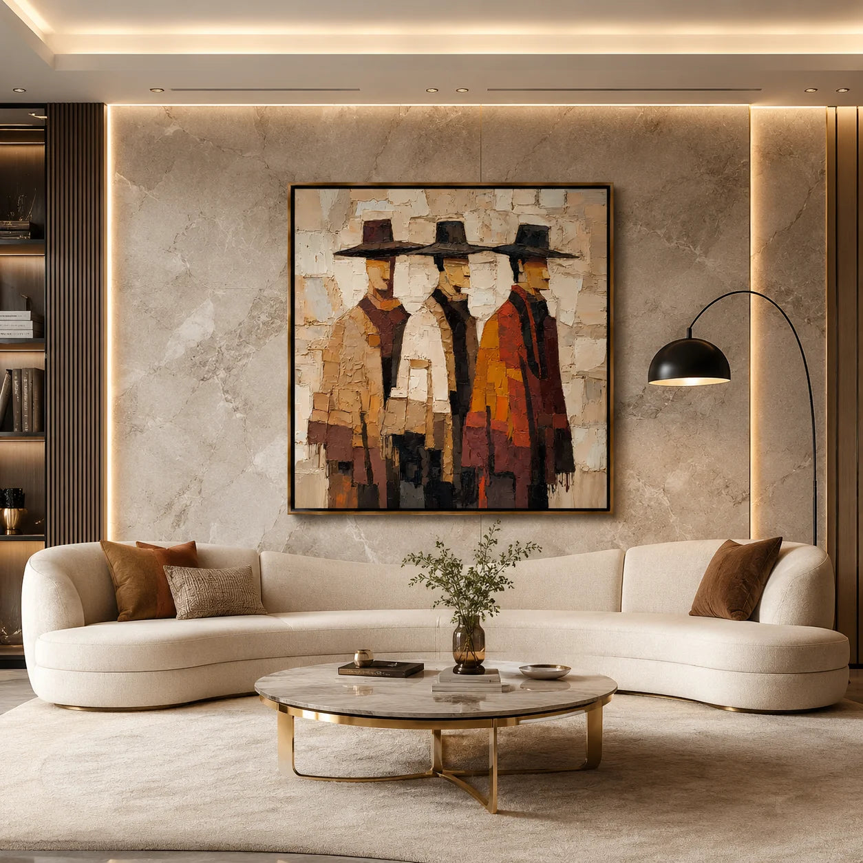 Three Cowboys Hand-Painted Oil Painting | Western Figurative Wall Art with Textured Palette Knife Detail #OA 1009