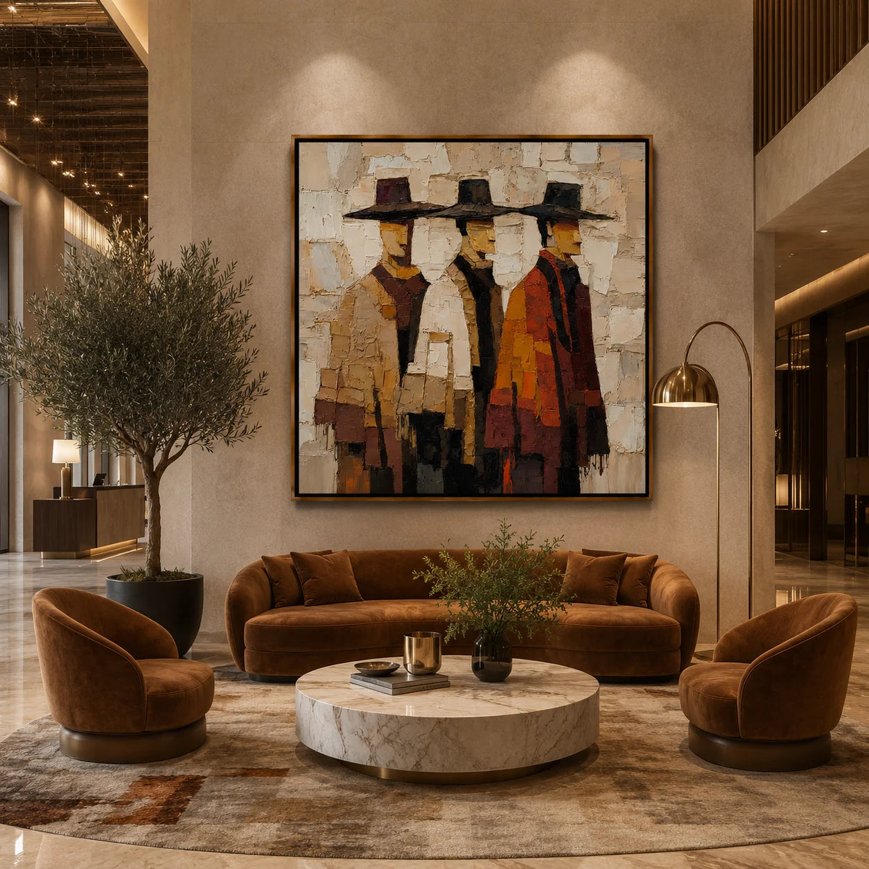 Three Cowboys Hand-Painted Oil Painting | Western Figurative Wall Art with Textured Palette Knife Detail #OA 1009