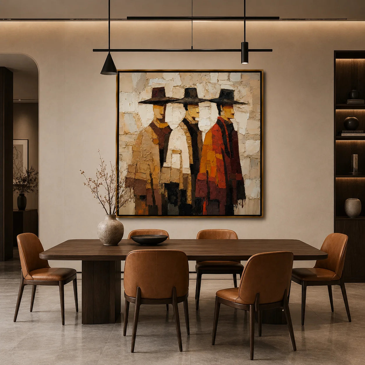 Three Cowboys Hand-Painted Oil Painting | Western Figurative Wall Art with Textured Palette Knife Detail #OA 1009