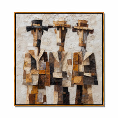 Three Western Cowboys Hand-Painted Oil Painting | Modern Abstract Figurative Wall Art with Textured Earth Tones#OA1023