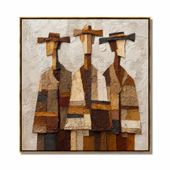 Three Western Figures Hand-Painted Oil Painting | Modern Abstract Cowboy Wall Art with Textured Vintage Style#OA1021
