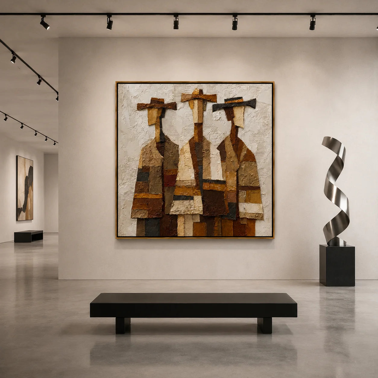 Three Western Figures Hand-Painted Oil Painting | Modern Abstract Cowboy Wall Art with Textured Vintage Style#OA1021