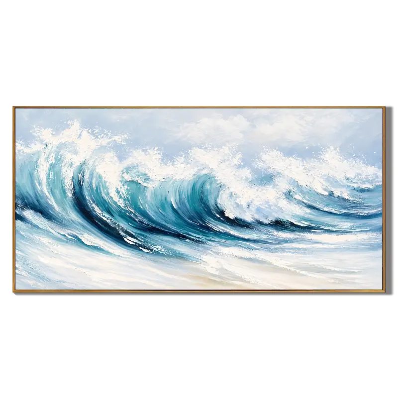 Ownanart Turquoise Ocean Wave Oil Painting – Hand-Painted Textured Coastal Wall Art