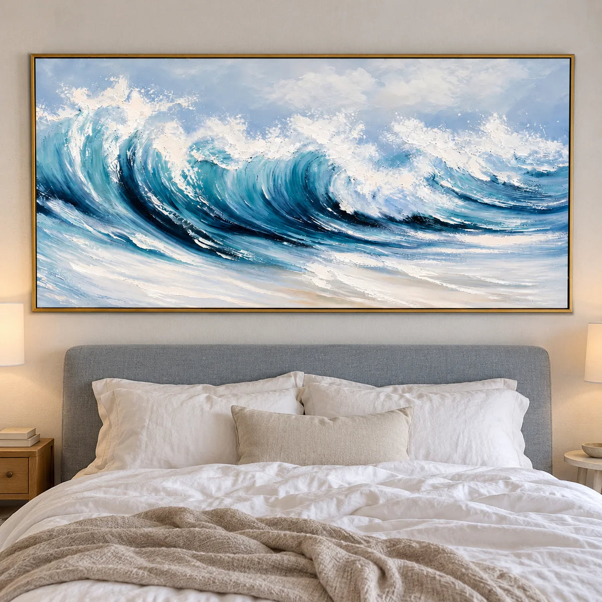 Ownanart Turquoise Ocean Wave Oil Painting – Hand-Painted Textured Coastal Wall Art
