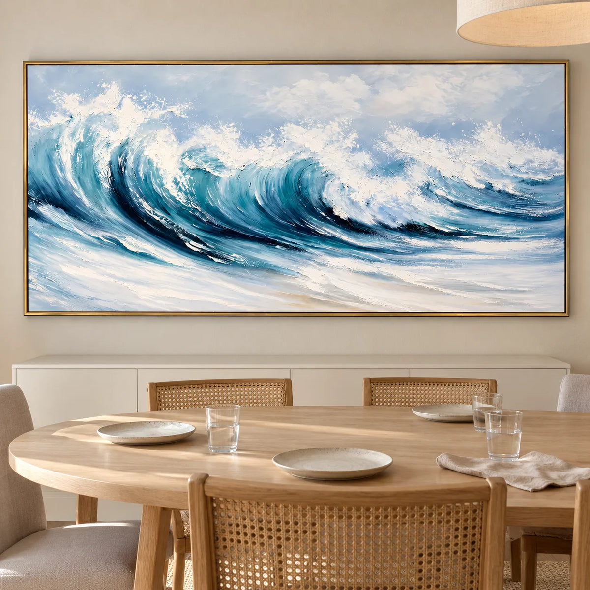Ownanart Turquoise Ocean Wave Oil Painting – Hand-Painted Textured Coastal Wall Art