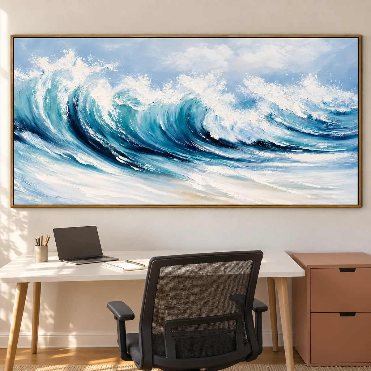Ownanart Turquoise Ocean Wave Oil Painting – Hand-Painted Textured Coastal Wall Art