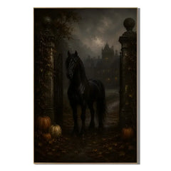 Ownanart Vintage Dark Gothic Crystal Ball and Tarot Card Hand-Painted Oil Painting – Moonlit Candle Mystical Still Life Vertical Wall Art # OA 1293