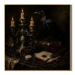 Ownanart Vintage Halloween Black Cat and Pumpkin Hand-Painted Oil Painting – Warm Lantern Autumn Still Life Dark Romantic Square Wall Art # OA 1299