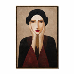Vintage Red Lips Woman Portrait Hand-Painted Oil Painting | Modern Abstract Figurative Wall Art with Textured Elegant Style#OA 1020