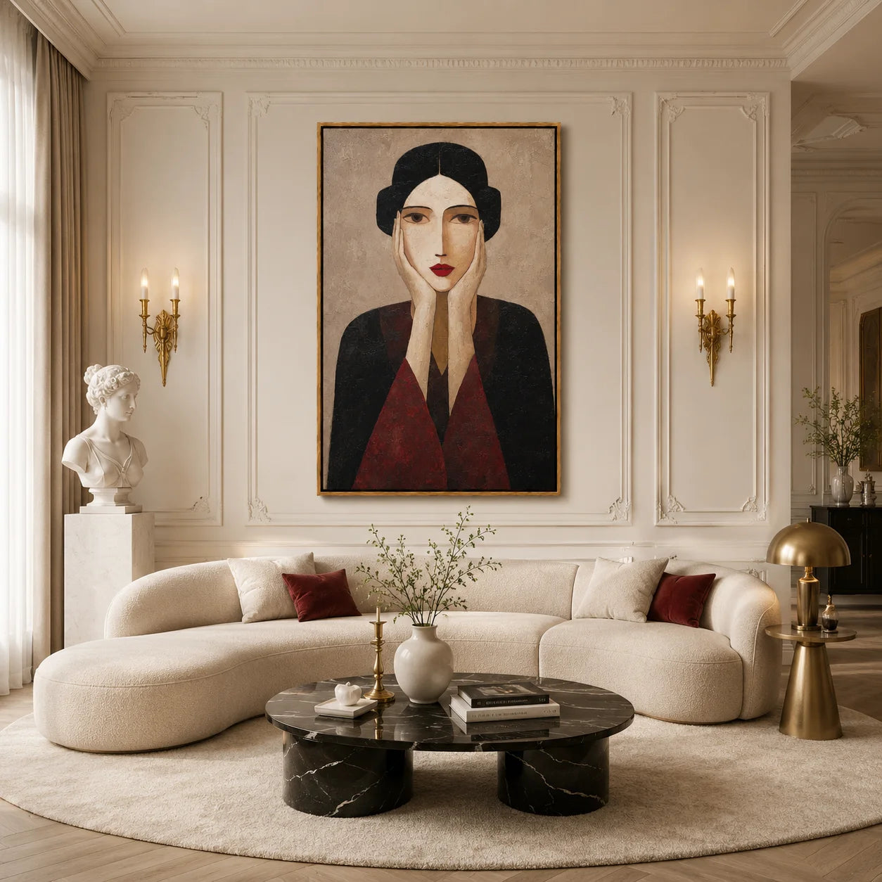 Vintage Red Lips Woman Portrait Hand-Painted Oil Painting | Modern Abstract Figurative Wall Art with Textured Elegant Style#OA 1020