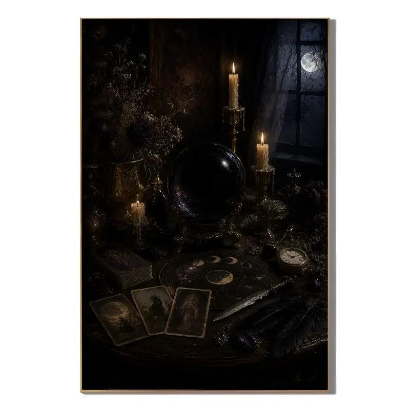 Ownanart Vintage Victorian Gothic Woman Portrait Hand-Painted Oil Painting – Candlelit Burgundy Dress Dark Romantic Vertical Wall Art # OA 1294