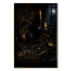 Ownanart Vintage Victorian Gothic Woman Portrait Hand-Painted Oil Painting – Candlelit Burgundy Dress Dark Romantic Vertical Wall Art # OA 1294