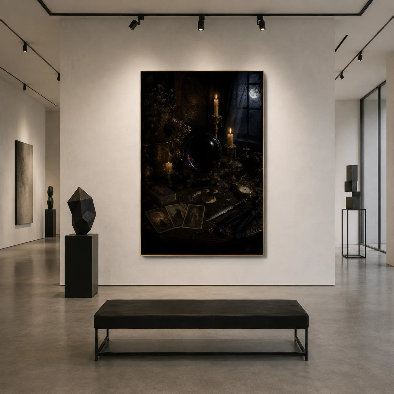 Ownanart Vintage Victorian Gothic Woman Portrait Hand-Painted Oil Painting – Candlelit Burgundy Dress Dark Romantic Vertical Wall Art # OA 1294