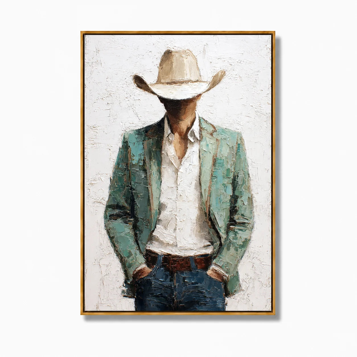 Western Cowboy Portrait Hand-Painted Oil Painting, Textured Cowboy Wall Art for Living Room Decor#OA 0957