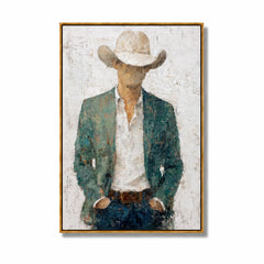 Western Cowboy Portrait Hand-Painted Oil Painting, Textured Cowboy Wall Art for Rustic Modern Home Decor#OA 0958