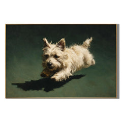 Westie Dog Portrait Hand-Painted Oil Painting, Running White Terrier Pet Wall Art # OA 1039