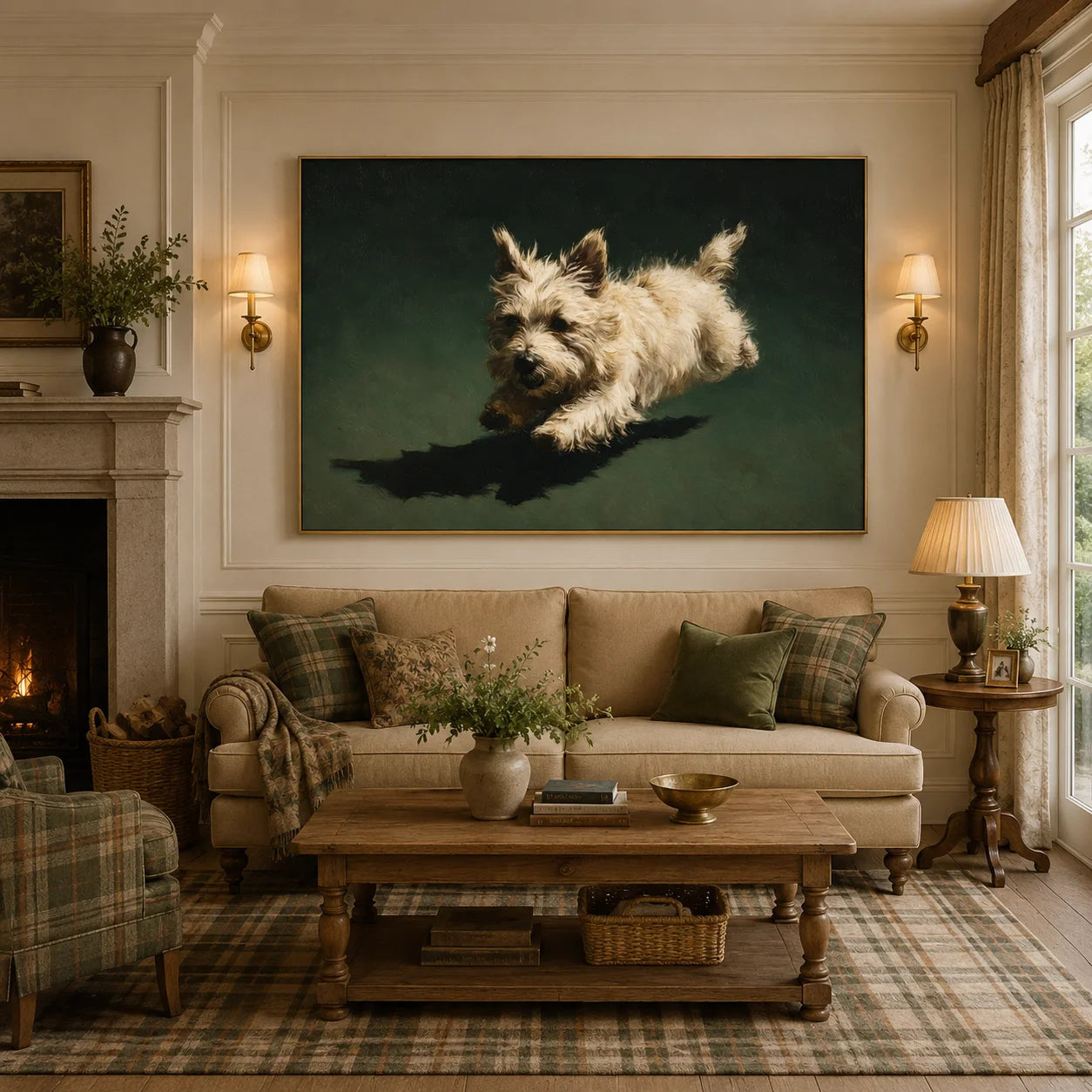 Westie Dog Portrait Hand-Painted Oil Painting, Running White Terrier Pet Wall Art # OA 1039