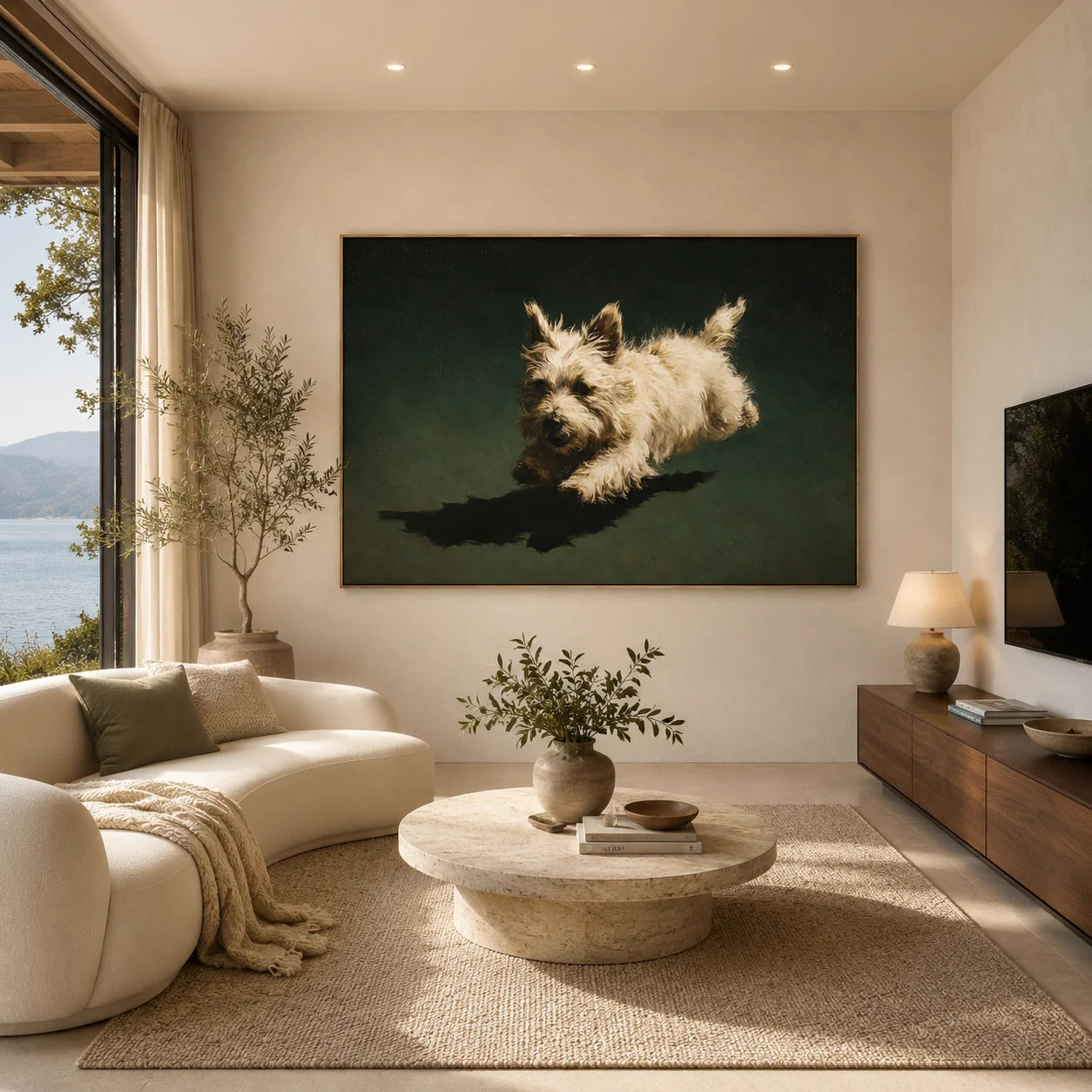 Westie Dog Portrait Hand-Painted Oil Painting, Running White Terrier Pet Wall Art # OA 1039