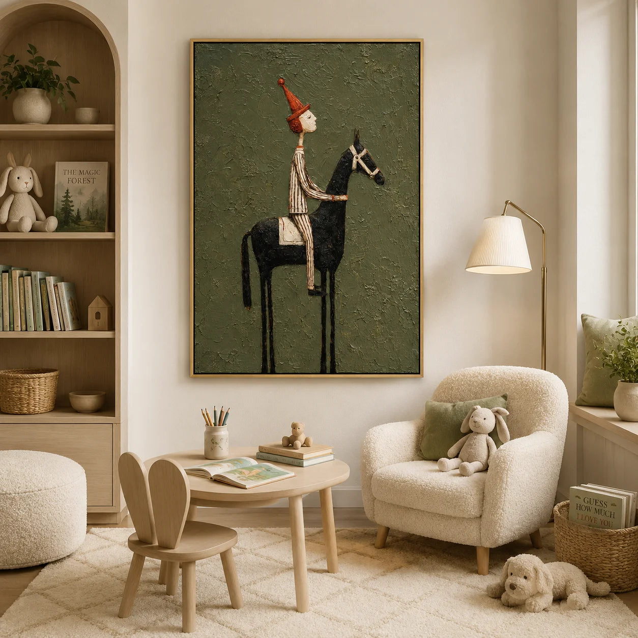 Whimsical Equestrian Hand-Painted Oil Painting, Textured Horse Rider Wall Art for Modern Eclectic Decor#OA 0987