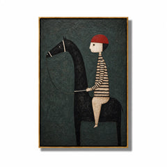 Whimsical Horse Rider Hand-Painted Oil Painting, Textured Modern Folk Art Wall Decor for Kids Room and Home#OA 0961