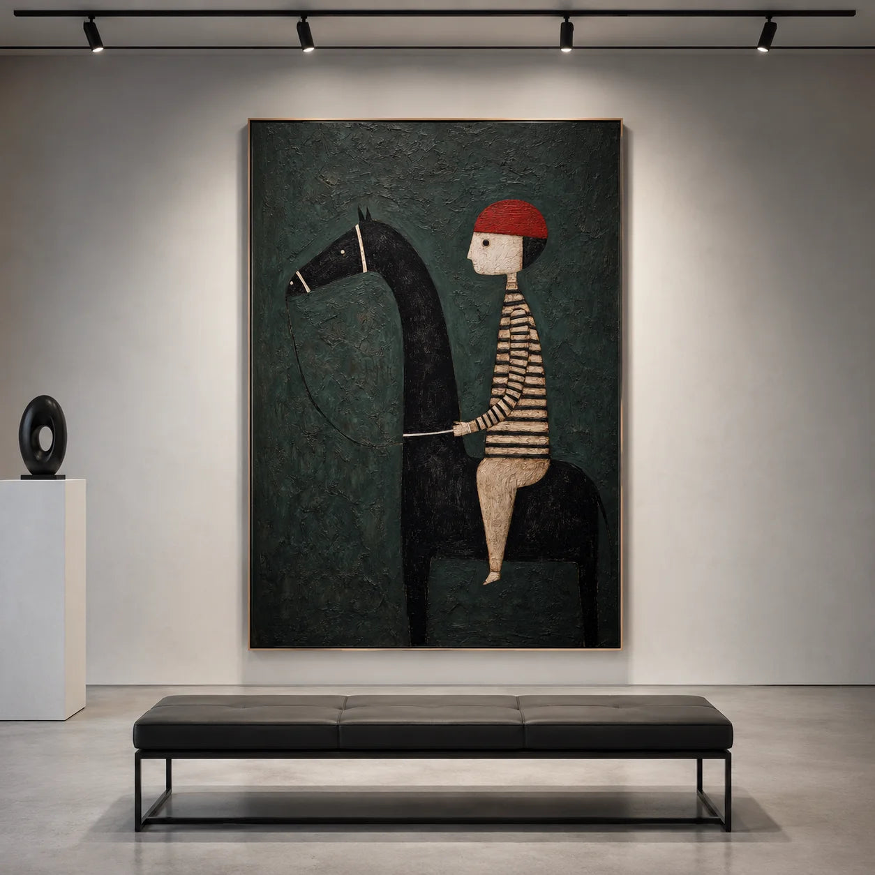 Whimsical Horse Rider Hand-Painted Oil Painting, Textured Modern Folk Art Wall Decor for Kids Room and Home#OA 0961