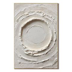 White Circular Textured Wall Art | Wabi-Sabi Impasto Canvas Artwork for Living Room, Bedroom & Office # OA 1093