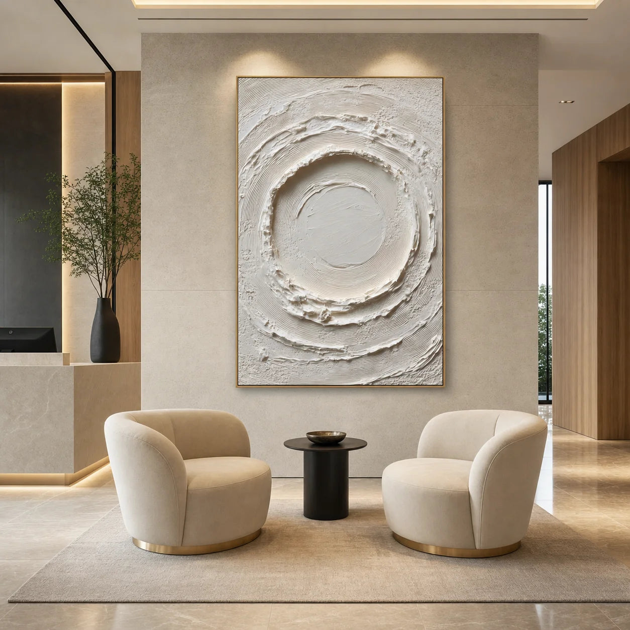 White Circular Textured Wall Art | Wabi-Sabi Impasto Canvas Artwork for Living Room, Bedroom & Office # 1093