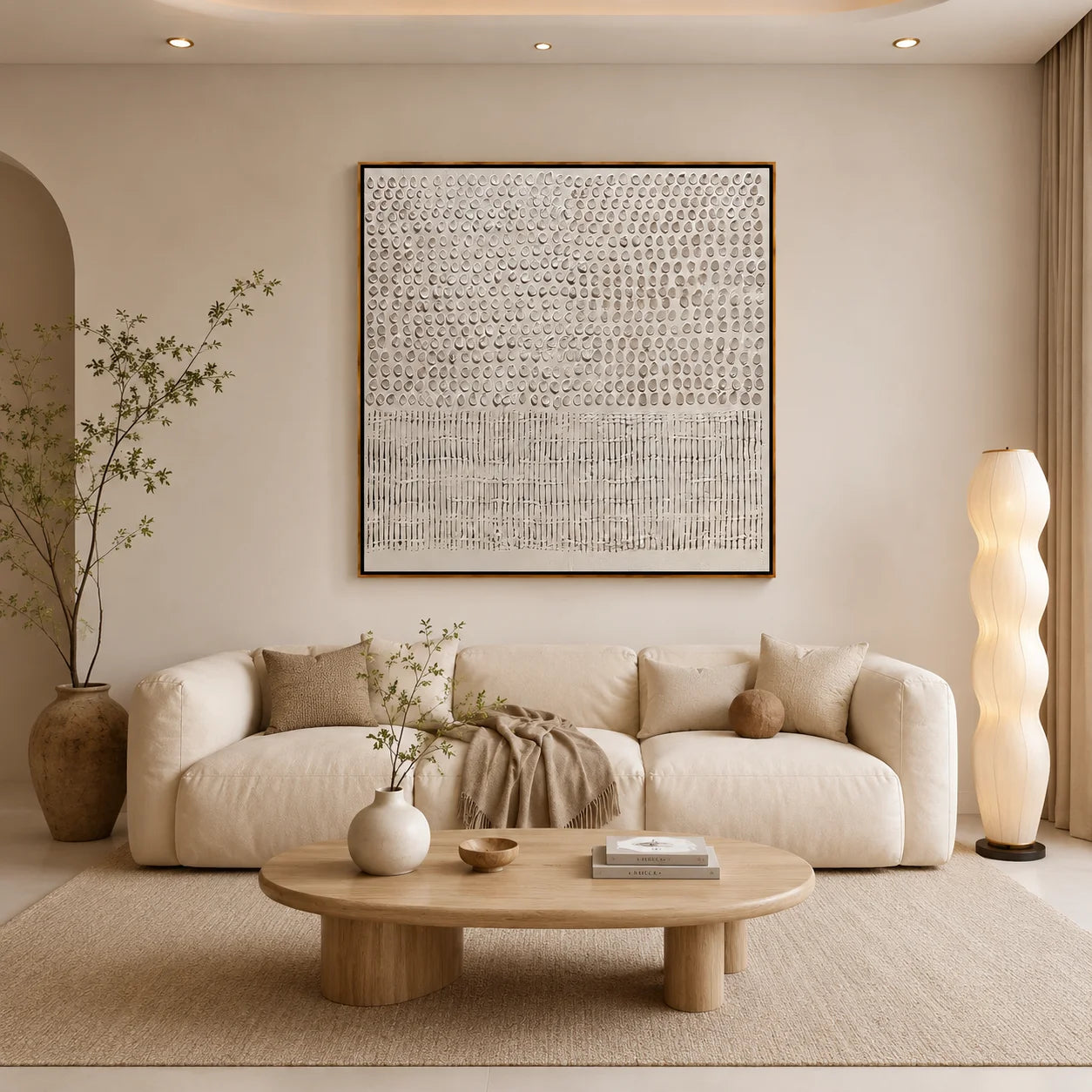 White Minimalist Textured Hand-Painted Oil Painting | Modern Abstract 3D Wall Art for Cream Neutral Decor#OA 1011