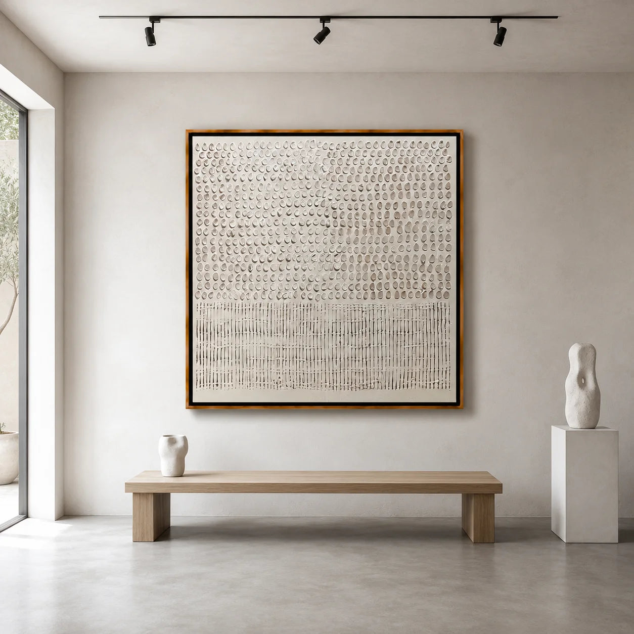 White Minimalist Textured Hand-Painted Oil Painting | Modern Abstract 3D Wall Art for Cream Neutral Decor#OA 1011