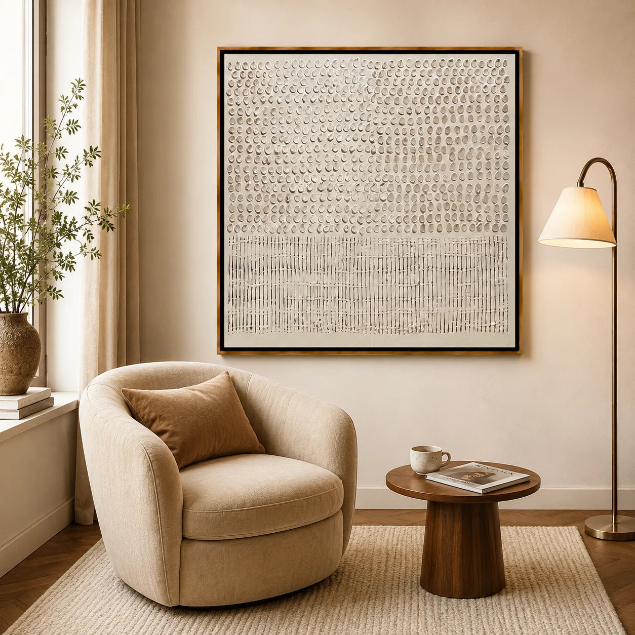 White Minimalist Textured Hand-Painted Oil Painting | Modern Abstract 3D Wall Art for Cream Neutral Decor#OA 1011