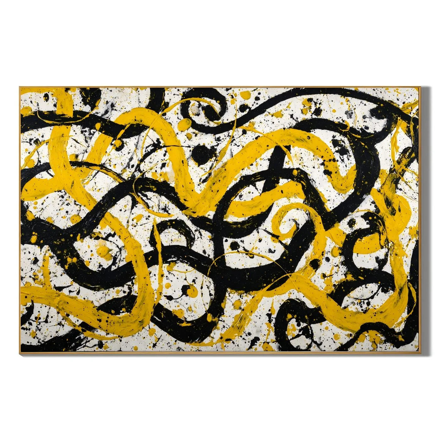 Yellow Black Abstract Hand-Painted Oil Painting, Bold Modern Graffiti Wall Art for Contemporary Decor # OA 1053