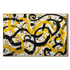 Yellow Black Abstract Hand-Painted Oil Painting, Bold Modern Graffiti Wall Art for Contemporary Decor # OA 1053