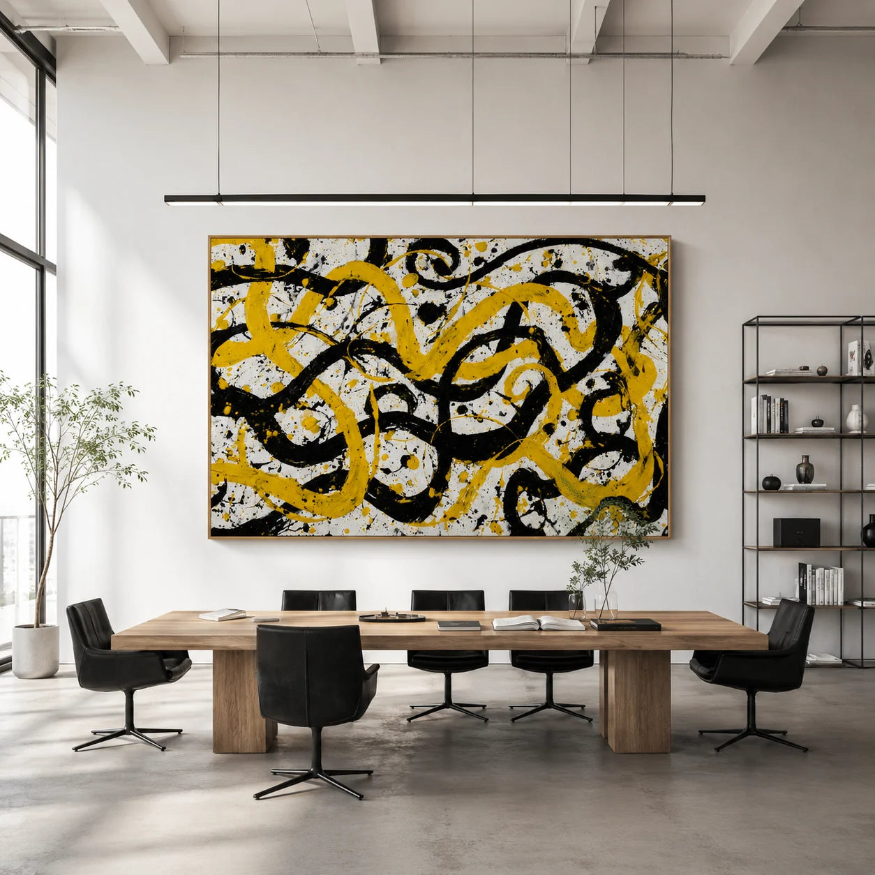 Yellow Black Abstract Hand-Painted Oil Painting, Bold Modern Graffiti Wall Art for Contemporary Decor # OA 1053