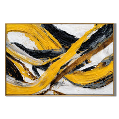 Yellow Black Abstract Hand-Painted Oil Painting | Modern Horizontal Textured Wall Art # OA 1034