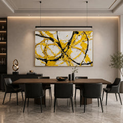 Yellow Black Abstract Hand-Painted Oil Painting, Modern Textured Line Wall Art for Contemporary Decor # OA 1066