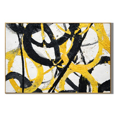 Yellow Black Abstract Hand-Painted Oil Painting, Modern Textured Wall Art for Contemporary Home Decor # OA 1051