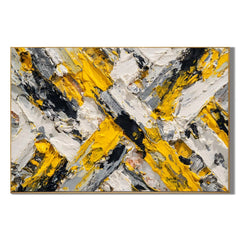 Yellow Black Gray Abstract Hand-Painted Oil Painting, Modern Textured Impasto Wall Art # OA 1061