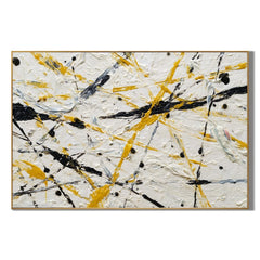 Yellow Black White Abstract Hand-Painted Oil Painting, Modern Textured Splatter Wall Art for Contemporary Decor # OA 1063